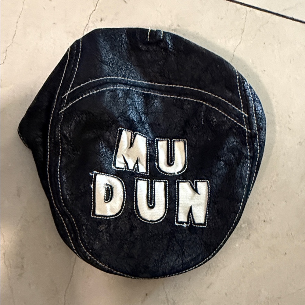 Black Leather Cap with White Lettering